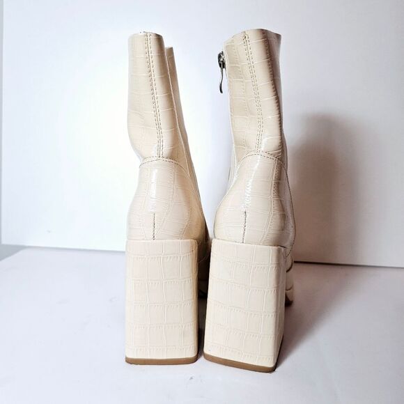 Princess Polly Square Toe Eastern Boot Beige Faux Croc Size 6 - Picture 5 of 8